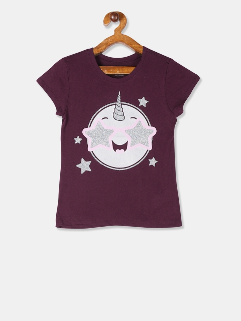 

The Childrens Place Girls Burgundy Printed Round Neck Pure Cotton T-shirt