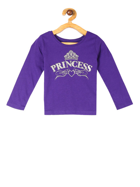 

The Childrens Place Infant Girls Purple & Silver-Coloured Printed Embellished T-shirt