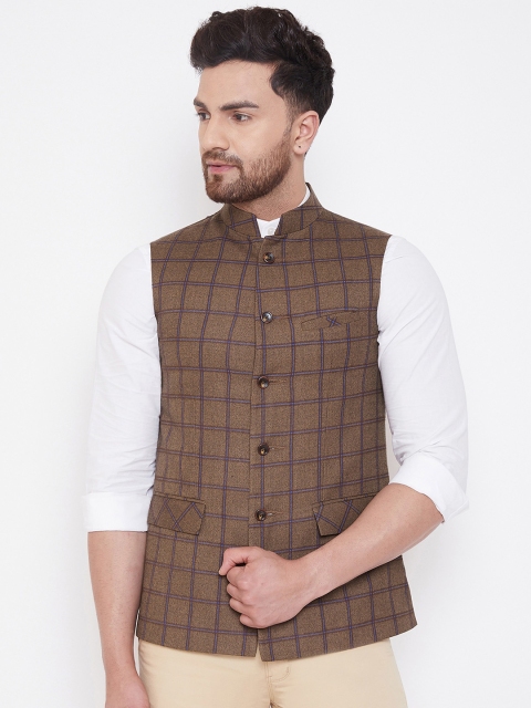 

Spirit Men Brown Checked Woven Nehru Jacket