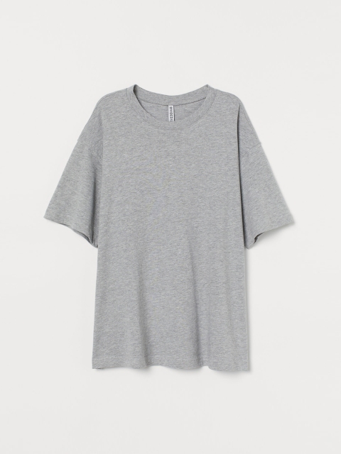 

H&M Women Grey Solid Wide Cotton T-Shirt