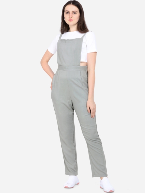 

Yuvraah Women Grey & White Solid Solid Dungaree with T shirt