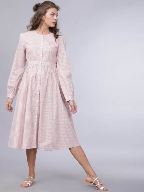 

Tokyo Talkies Women Pink & White Checked Shirt Dress