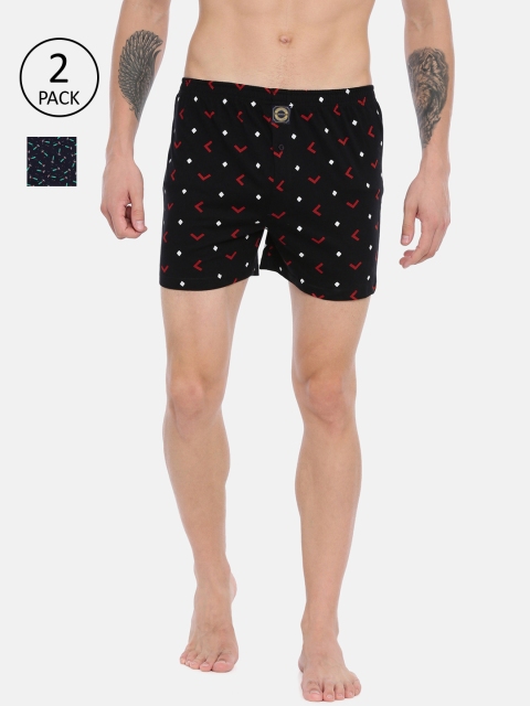 

Joven Men Pack Of 2 Printed Knitted Pure Cotton Boxers, Black