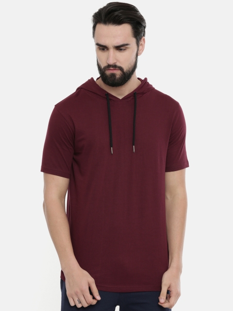 

Bushirt Men Maroon Solid Hood T-shirt