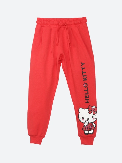 

HELLO KITTY By Kids Ville Girls Red Hello Kitty Printed Straight-Fit Joggers