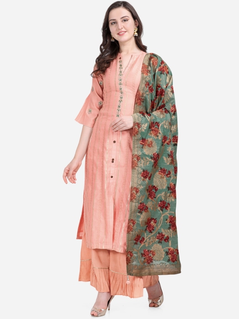 

Stylee LIFESTYLE Peach-Coloured & Gold-Toned Art Silk Semi-Stitched Dress Material
