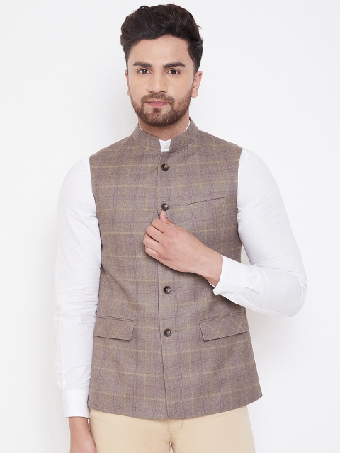 

Spirit Men Brown Checked Woven Nehru Jacket