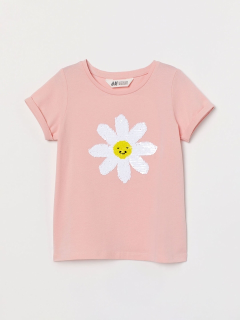 

H&M Girls Pink & White Floral Print Appliqued Top