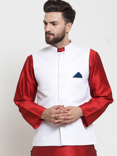 

NEUDIS Men White Solid Nehru Jacket