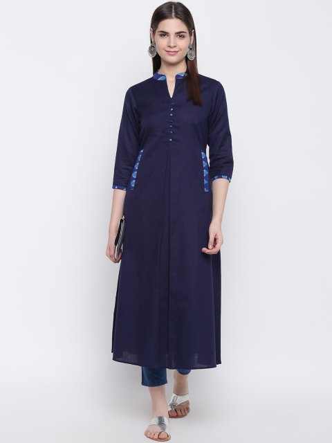 

Shakumbhari Women Navy Blue Solid A-Line Kurta