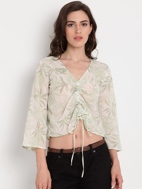 

TAG 7 Women Green Tropical Printed Top