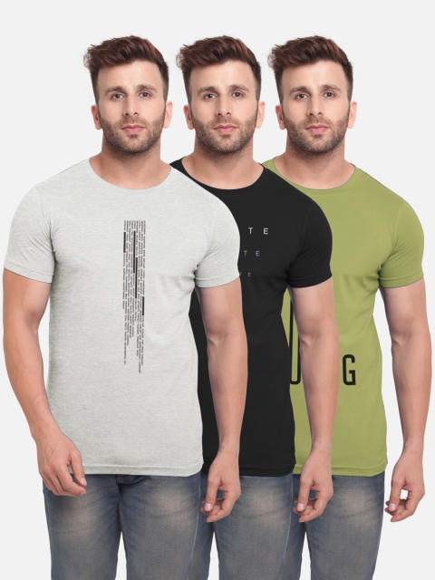 

BULLMER Men Pack of 3 Printed Round Neck T-shirt, Grey