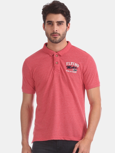 

Flying Machine Men Coral Pink Printed Polo Collar T-shirt