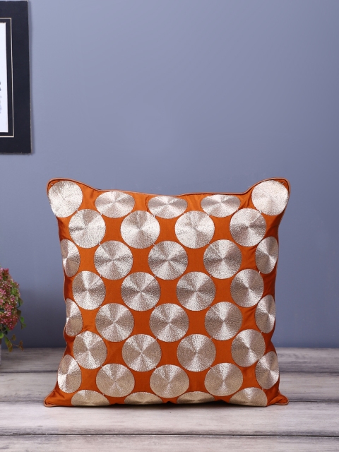 

eyda Orange & Gold-Toned Set of Single Embroidered Square Cushion Covers