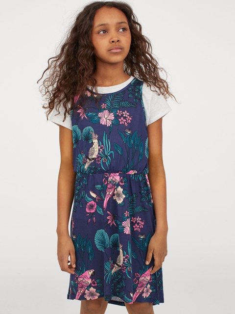 

H&M Girls Blue & Pink Floral Print Sleeveless Jersey Dress
