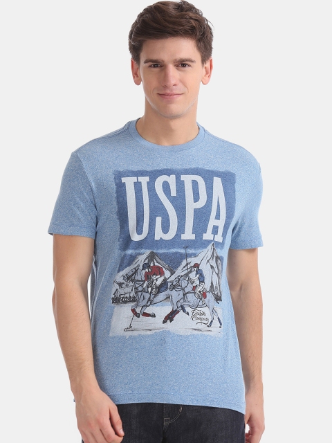 

U.S. Polo Assn. Denim Co. Men Blue Printed Round Neck Pure Cotton T-shirt