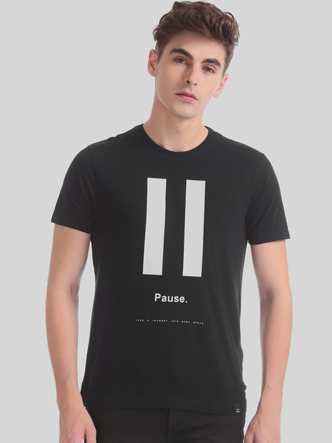

Flying Machine Men Black & White Printed Round Neck T-shirt