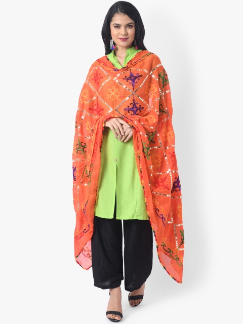 

Vastraa Fusion Orange Jaipuri Embroidered Pure Cotton Dupatta