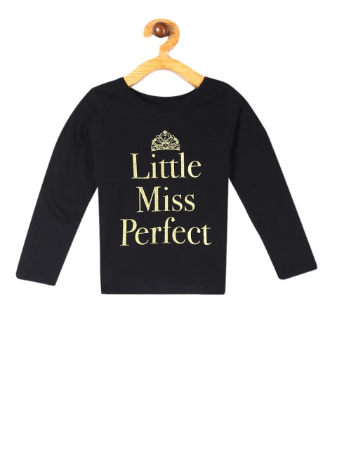 

The Childrens Place Girls Black & Yellow Printed Round Neck T-shirt