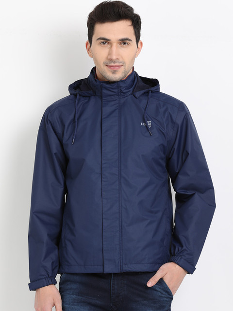 

t-base Men Navy Blue Solid Hooded Waterproof Rain Jacket