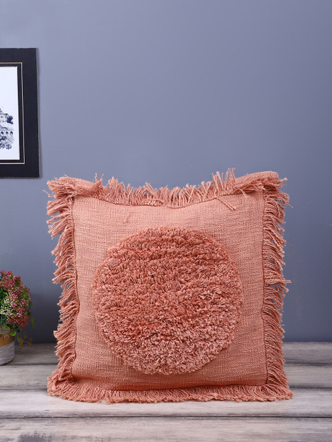 

eyda Peach-Coloured Self Design Square Cushion Cover