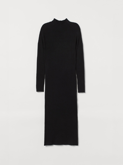 

H&M Women Black Solid Rib-Knit Dress
