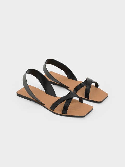 

CHARLES & KEITH Women Black Solid Open Toe Flats
