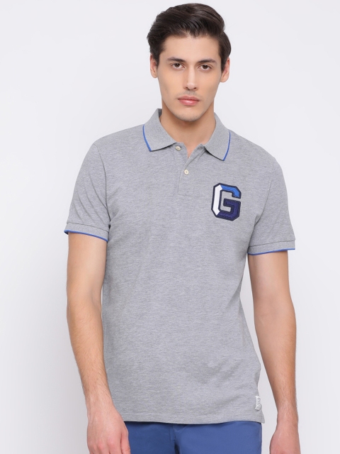 

GANT Men Grey Solid Polo Collar T-shirt