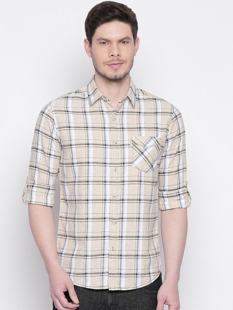 

Mufti Men Beige & Grey Slim Fit Checked Casual Shirt