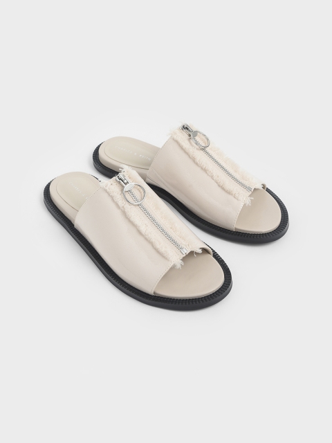 

CHARLES & KEITH Women Beige Solid PU Open Toe Flats