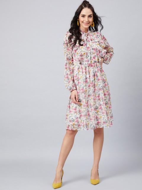 

Athena Women Pink Printed Fit and Flare Dress