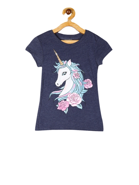 

The Childrens Place Girls Navy Blue Unicorn Printed Round Neck T-shirt