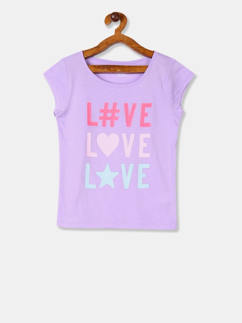 

The Childrens Place Girls Purple Printed Round Neck T-shirt