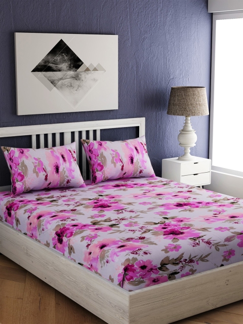 

EverHOME Pink & Blue Floral 144 TC Cotton 1 Queen Bedsheet with 2 Pillow Covers