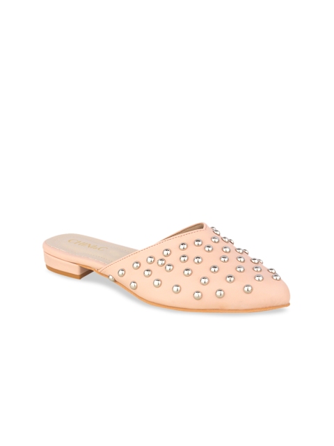 

CHINI C Women Pink Leather Embellished Mules