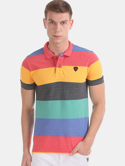 

Flying Machine Men Multicoloured Striped Polo Collar T-shirt, Multi