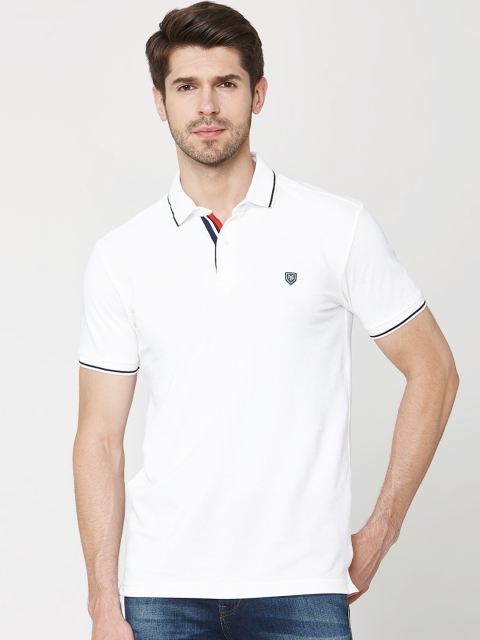 

Mufti Men White Solid Polo Collar Pure Cotton T-shirt
