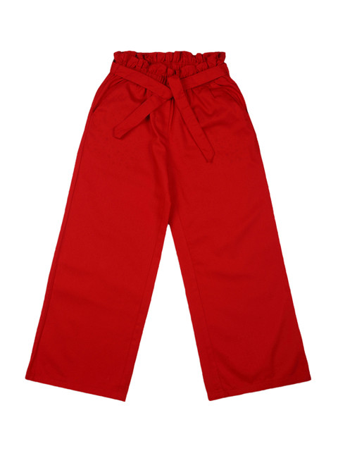 

ELLE Girls Red Loose Fit Solid Parallel Trousers