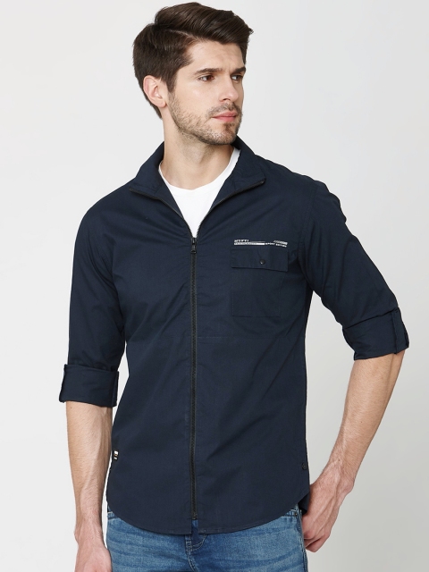 

Mufti Men Navy Blue Slim Fit Solid Casual Shirt