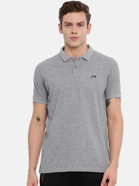 

Proline Active Men Grey Melange Printed Polo Collar Pure Cotton T-shirt