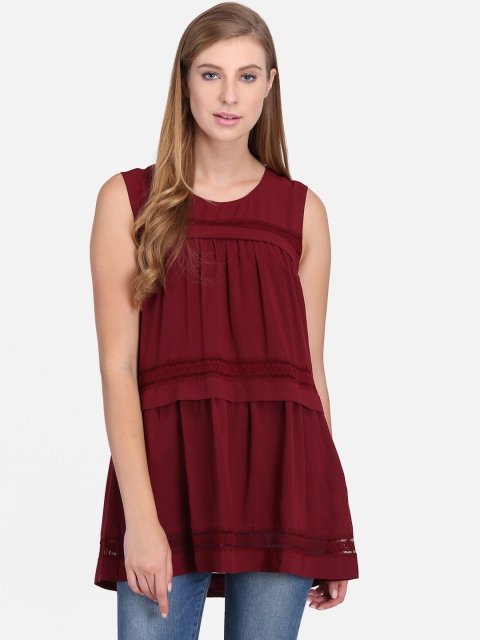 

Heather Hues Women Red Solid Tunic, Maroon