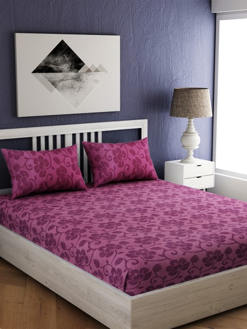 

EverHOME Purple Floral 144 TC Cotton 1 Queen Bedsheet with 2 Pillow Covers