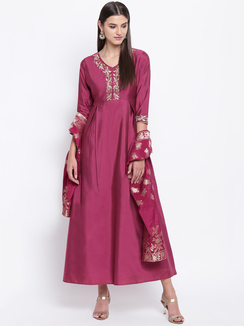 

Shakumbhari Women Purple Printed Maxi Dress with Stole