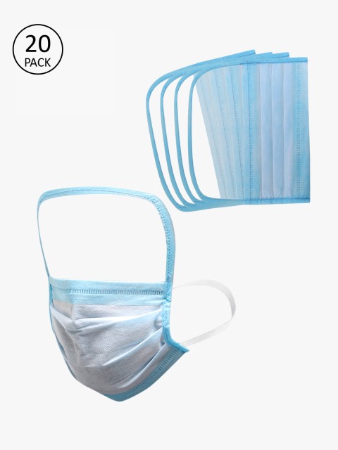 

yelloe Adults Blue 20 Pcs 3-Ply Disposable Masks With Attached Eye Shield