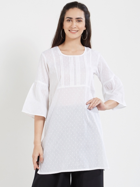 

Desi Weavess Women White Solid Straight Kurti