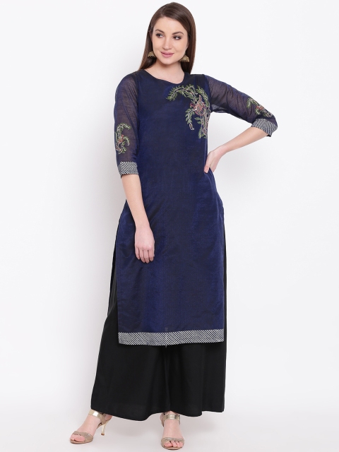 

Shakumbhari Women Navy Blue Embroidered Straight Kurta
