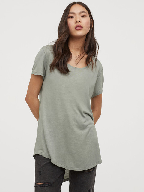 

H&M Women Sage Green Solid Viscose Jersey Top