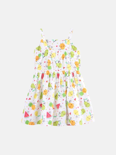 

Beebay Girls White Printed Fit and Flare Dress