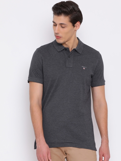 

GANT Men Charcoal Grey Solid Polo Collar T-shirt