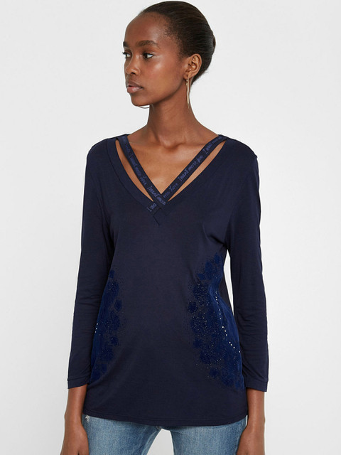 

Desigual Women Navy Blue Printed Top